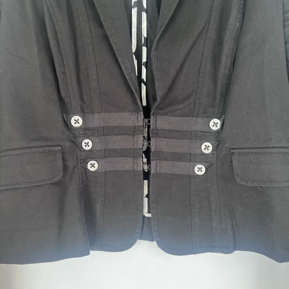 Cabi Black Lightweight Cotton Moto Military Style Layering Blazer Size 8‎